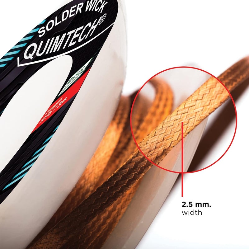 QUIMTECH Solder Wick Braid Copper Wire with flux 10 ft.(3M) Length X 2.5mm Width I Desoldering Wire I Solder Sucker I Solder Remover I Soldering Iron I Solder Braid for Circuit Board (1pcs) - Image 2